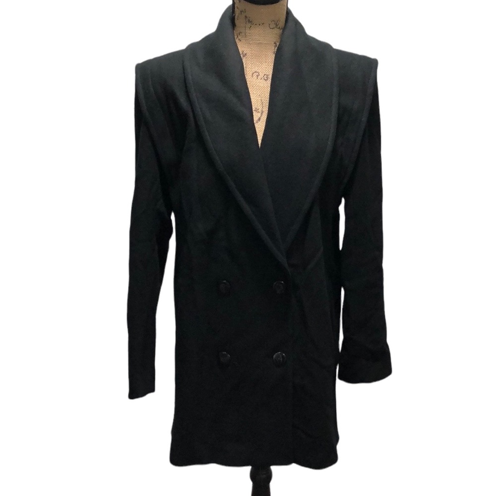 {Stephanie Mathews} Black Mid Length Pure Wool Pea Coat
